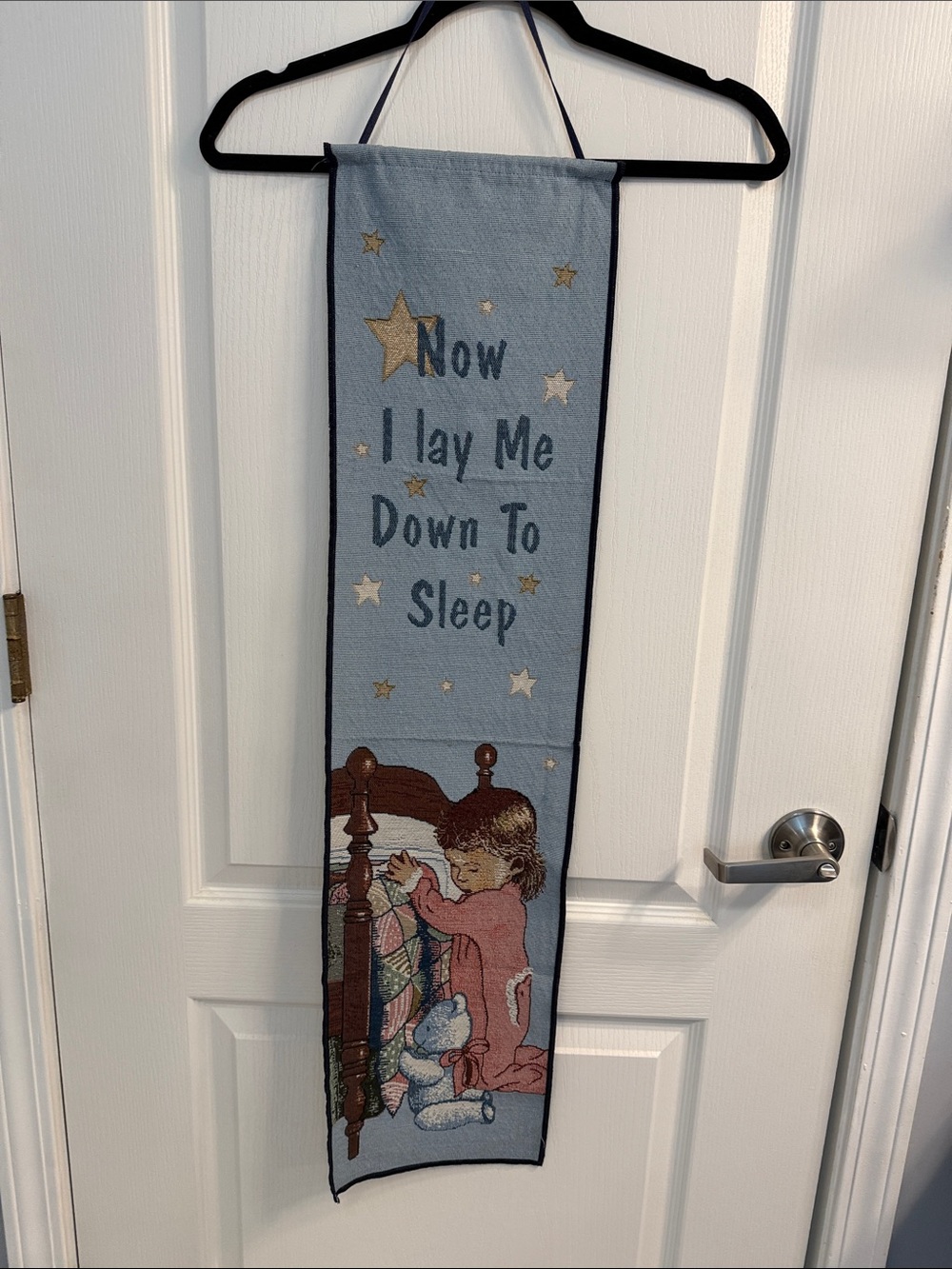 Vintage Now I Lay Me Down To Sleep Blue Nursery Wall Tapestry